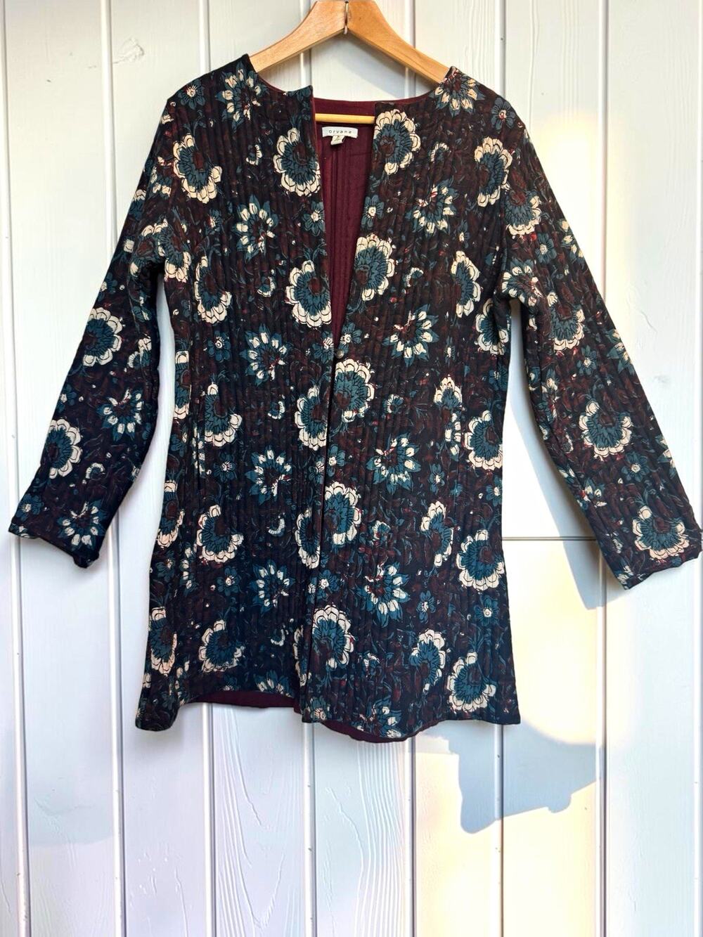 Orvana Women's Floral Quilted Open Front 100% Cotton Padded Jacket Boho Size M